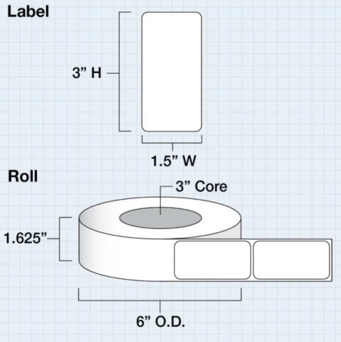 Uninet 15" x 3" Die Cut White Gloss Polyester for IColor 200 / 250 (600 labels/roll)