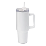 HPN SubliCraft 40 oz. Sublimation Stainless Steel Travel Mug w/ Straw and Handle - White - 20 Per Case - HeatPressNation