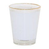 HPN SubliCraft 1.5 oz. Sublimation Glass Shot Glass with White Patch and Gold Rim - 144 per Case - HeatPressNation