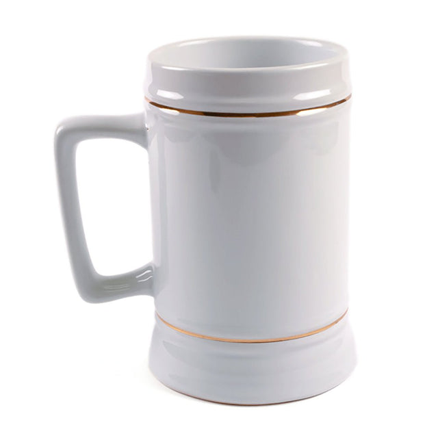 HPN ORCA Premium 22 oz. D - Handle Sublimation Ceramic Beer Stein with Gold Trim - 18 per Case - HeatPressNation