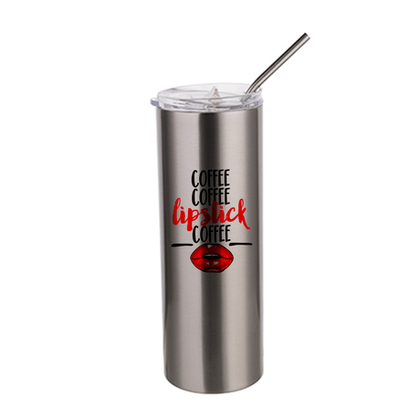 HPN SubliCraft 20 oz. Silver Sublimation Stainless Steel Skinny Tumbler with Straw - HeatPressNation
