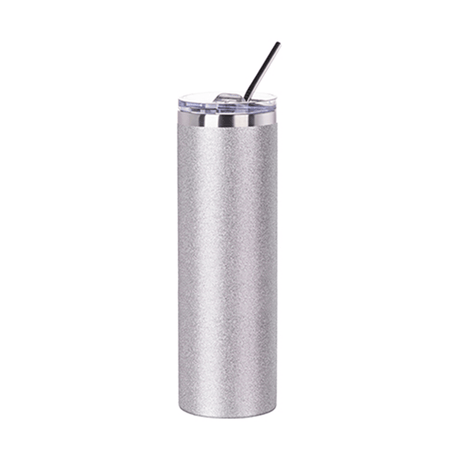 HPN SubliCraft 30 oz. Sublimation Stainless Steel Skinny Tumbler with Straw - Glitter Silver - HeatPressNation